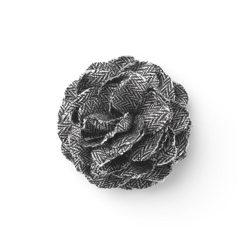 CP FAMA GREY L HERRINGBONE LAPEL FLOWER