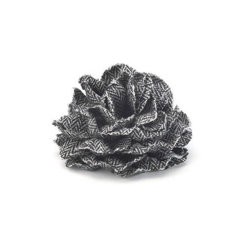 CP FAMA GREY L HERRINGBONE LAPEL FLOWER