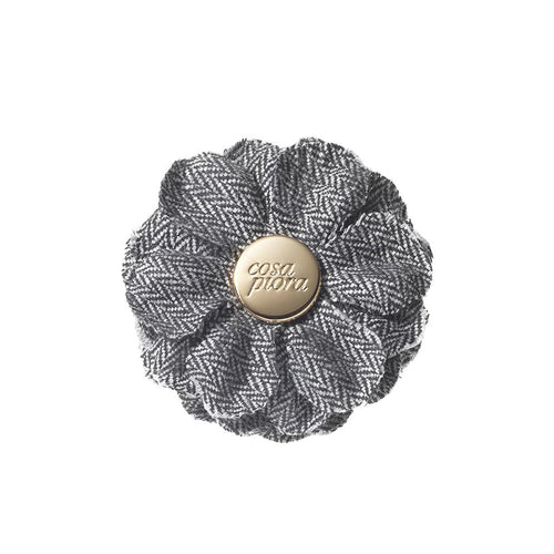 CP FAMA GREY L HERRINGBONE LAPEL FLOWER