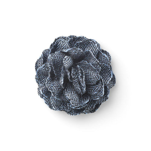 CP FAMA PALE BLUE L HERRINGBONE LAPEL FLOWER