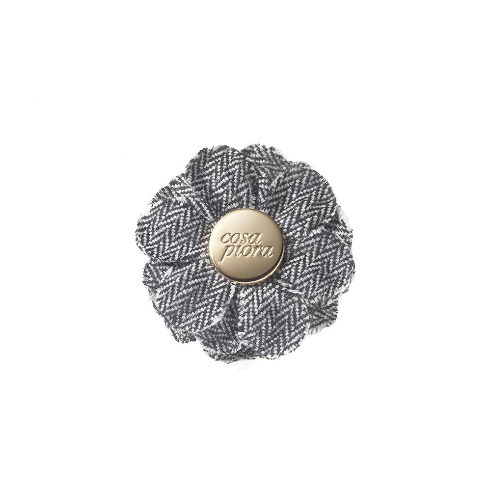 CP FAMA GREY M HERRINGBONE LAPEL FLOWER