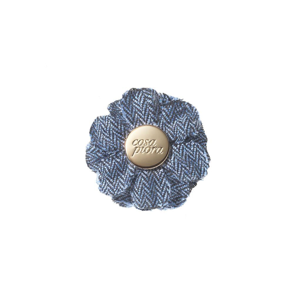 CP FAMA PALE BLUE M  HERRINGBONE LAPEL FLOWER